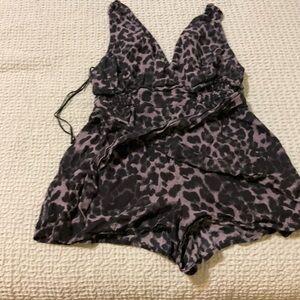 Free People Black and Purple Leopard Print Romper